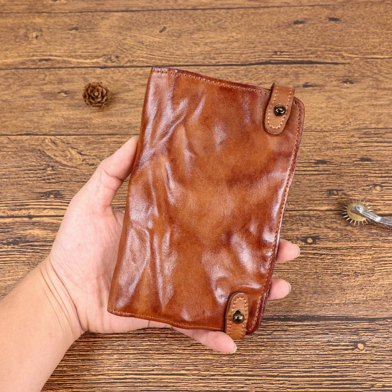 Genuine Leather Wallet Men High Capacity Male Long Money Bag Bifold Purse Phone Pocket Multi-card Ticket Clip Card Holder New