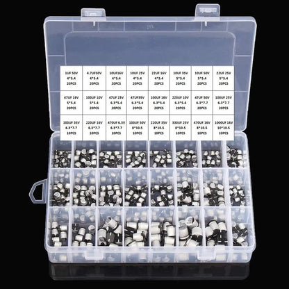 400/1500Pcs/Lot 1UF~1000UF 6.3V-50V 24/36 Value SMD Aluminum Electrolytic Capacitors Assortment Kit + Box