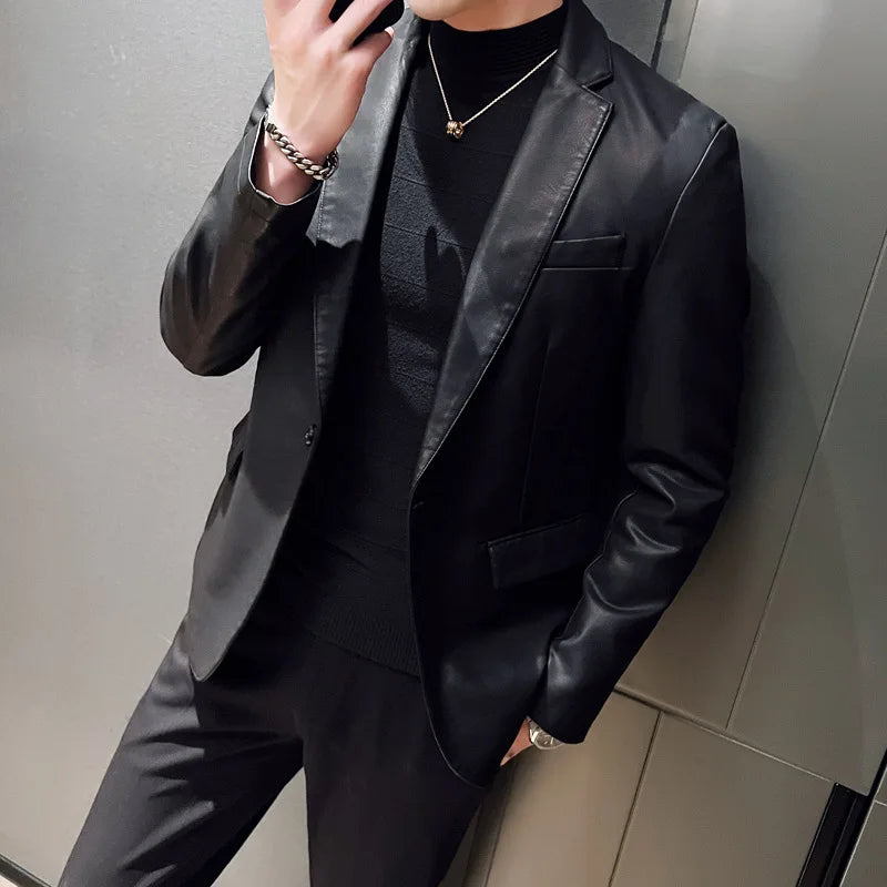 Men's Leather Jacket Autumn and Winter New Cross-border Motorcycle Jacket Slim Small Suit Men's PU Leather Jacket Suit
