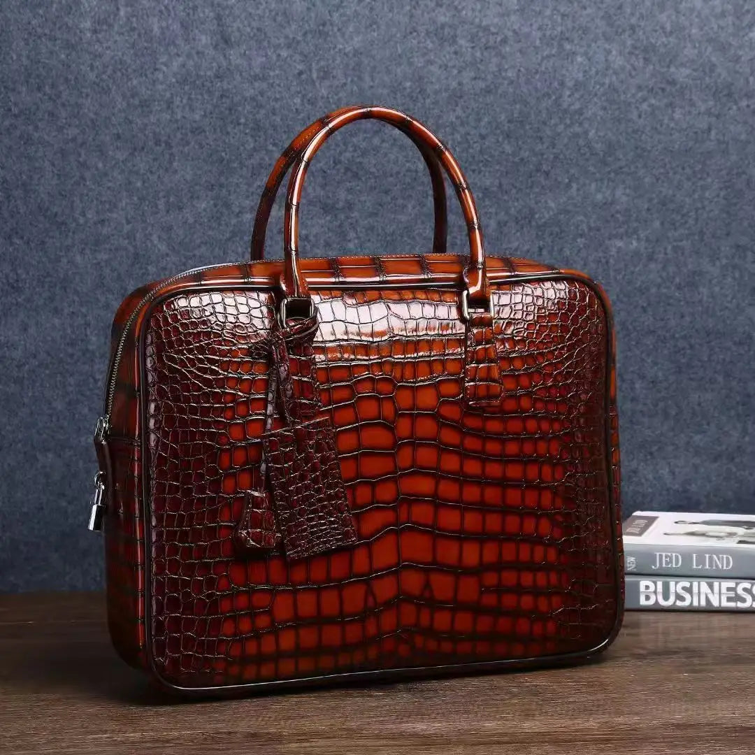 2025 New Luxury Alligator Pattern Genuine Leather Business Men's Briefcase Male Shoulder Bag Men Messenger Laptop Computer Bag
