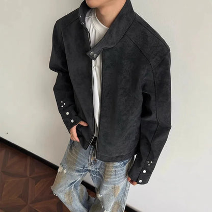 Man Short Jacket 2025 Autumn Motorcycle Jacket Retro Suede Jacket Unisex Oversized Couples' Camel Tone Streetwear Coat