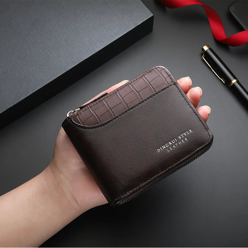 Leather Men’s Wallet Luxury Mens Purse Male Zipper Card Holders with Coin Pocket Rfid Wallets Gifts Men Money Bag Birthday Gifts