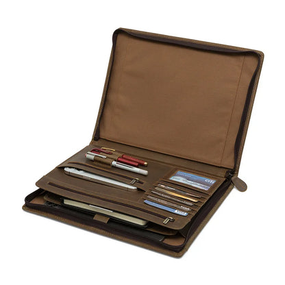 Vintage Crazy Horse Full Grain Leather Briefcase - 12.9" Laptop Bag 25x33x4cm Folder Organizer, 700g Lightweight Mens Office Bag
