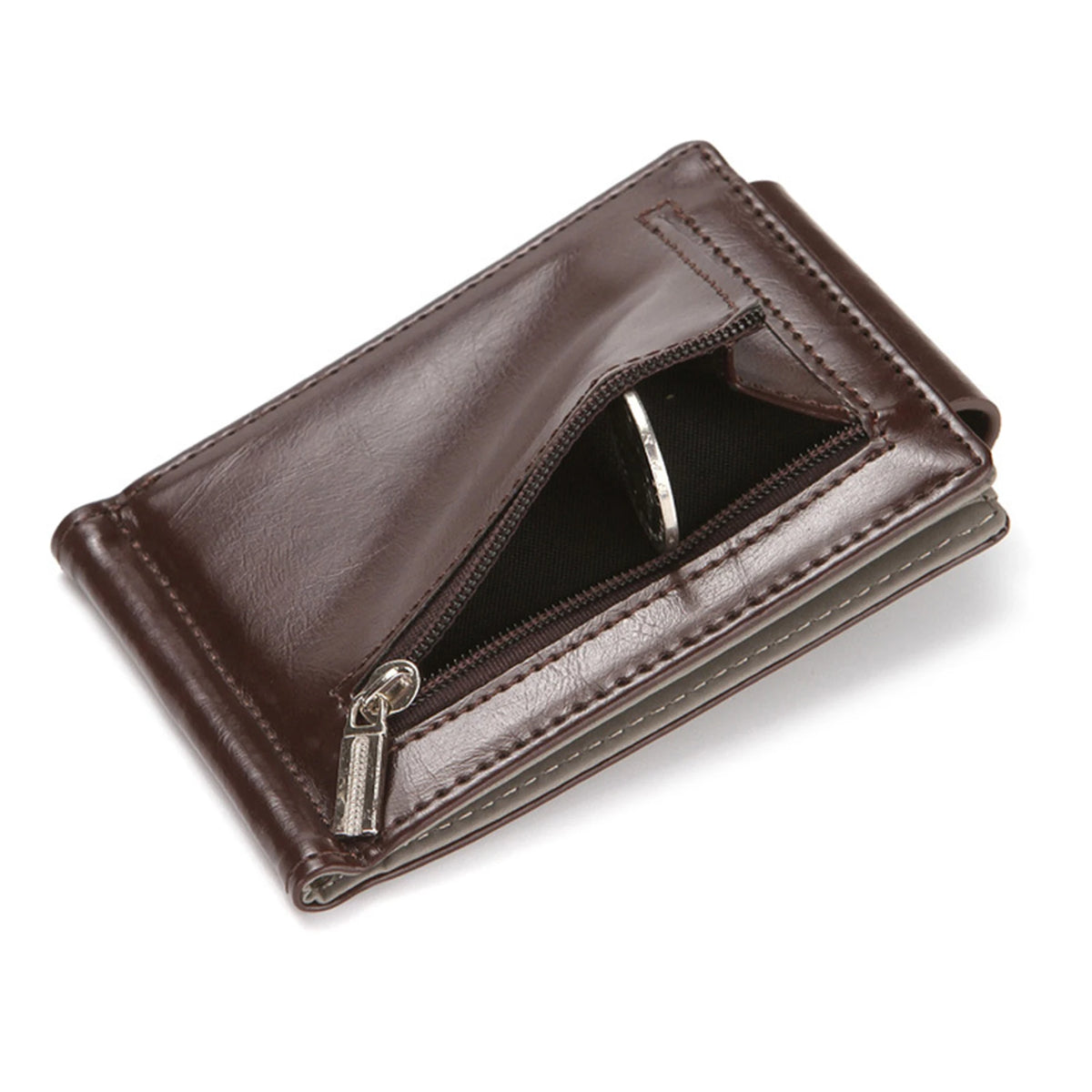 Men PU Leather Wallet With 3 Card Slots & Money Clip Business Card Holder