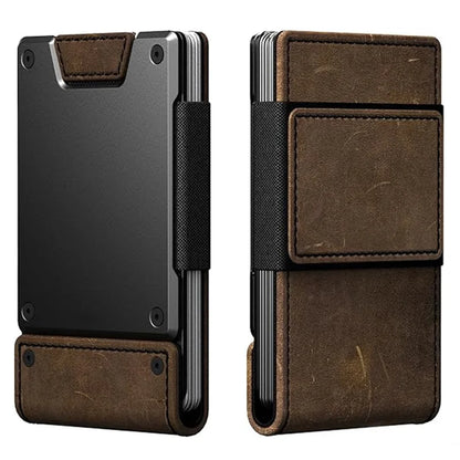 Ultra-Thin Metal & Leather Pull-Out Wallet for Men, Genuine Leather Card Holder
