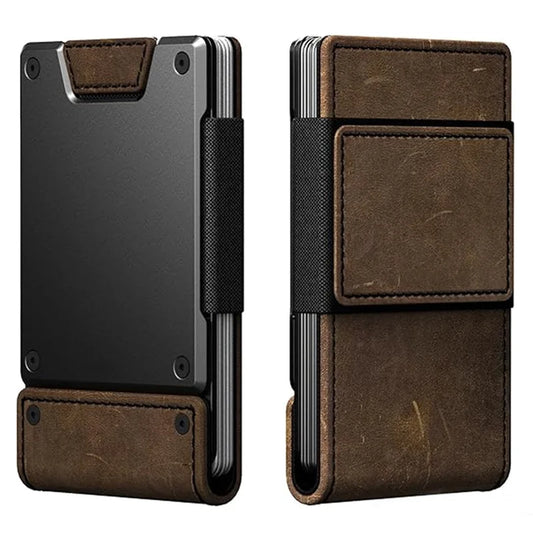 Ultra-Thin Metal & Leather Pull-Out Wallet for Men, Genuine Leather Card Holder