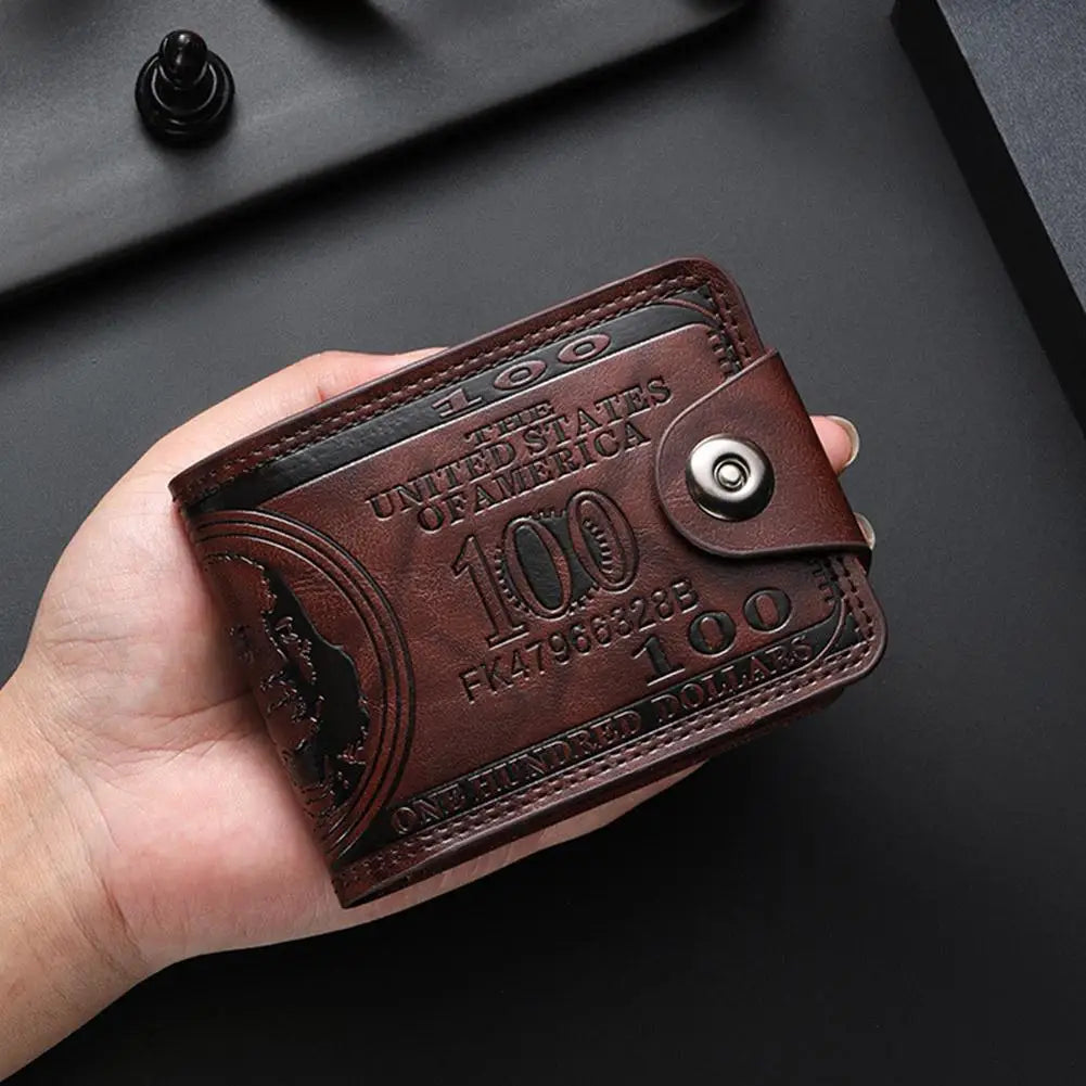 Vintage 100 US Dollar Pattern Men's Wallets Hasp Multi-Functional Leather Wallet Zipper Money Bag Daily Use