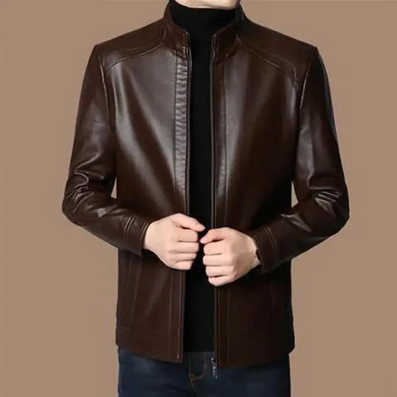 New Spring Autumn Leather Jackets Men Middle-aged Dad Installed Sheepskin Casual Business PU Jacket Male Faux Leather Suit Coats