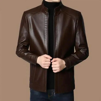 New Spring Autumn Leather Jackets Men Middle-aged Dad Installed Sheepskin Casual Business PU Jacket Male Faux Leather Suit Coats