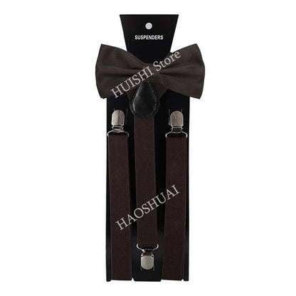 Suspenders Man Bowtie Solid Color Elastic PU Leather Suspenders For Man Belt Adjustable Straps For Wedding Bow Tie Accessories
