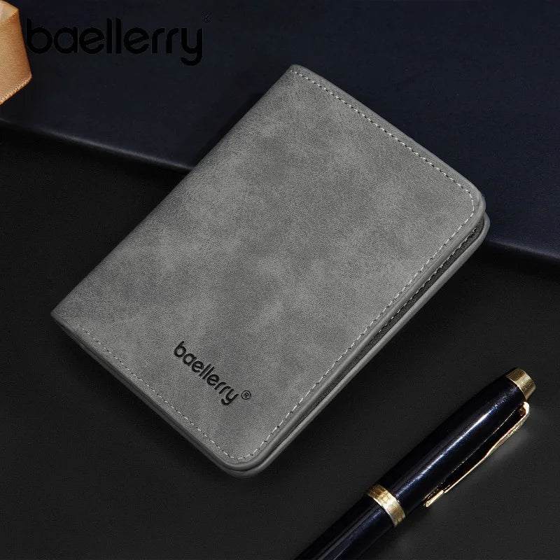 Baellerry Men's Thin Sanded Leather Wallet Casual Business Multi-Function Bifold Driver's License Card Holder Short Wallet