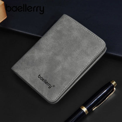 Baellerry Men's Thin Sanded Leather Wallet Casual Business Multi-Function Bifold Driver's License Card Holder Short Wallet
