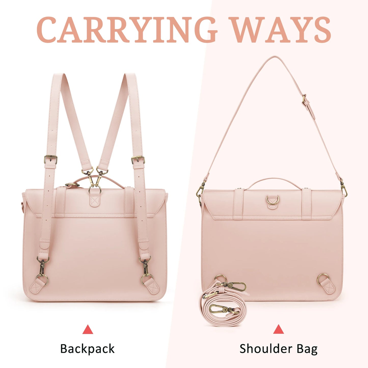 Genuine Leather Shoulder Bag Women's Messenger Bag PU Leather 14 Inch Laptop Bag Briefcase Suitable for University Business