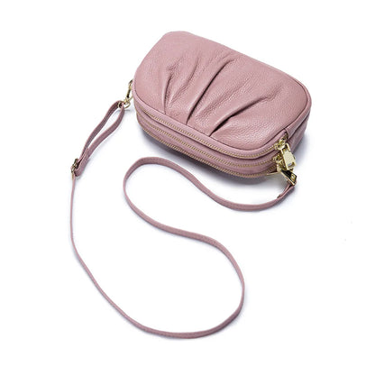 Genuine Leather One Shoulder Bag Women Fashion Crossbody Bag Designer Small Handbag Earphone Key Lipstick Phone Pouch Messenger