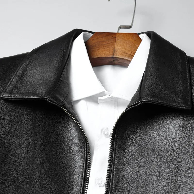 Men's Black Genuine Leather Jacket Sheepskin Lapel Big Size 8XL Handsome Outerwear for Spring And Autumn
