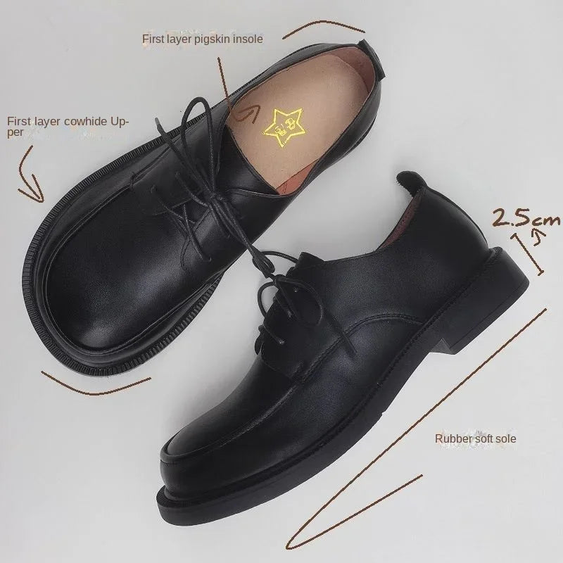 Genuine Leather Wide Toe Men's Women's British Style Lace-up Shoes Business Casual Work Shoes Cowhide