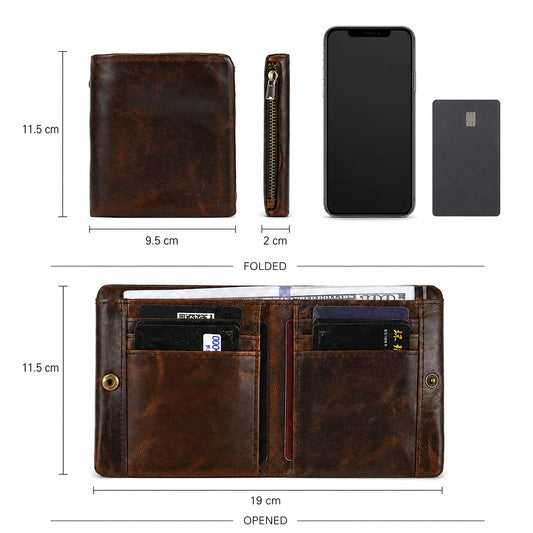 Geestock Men Genuine Leather Wallet Bifold Short Wallet Cowhide Credit Card Holder Zip Coin Purse Daily Carry Gift