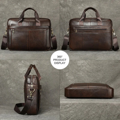 Men's Fashionable Genuine Leather Business Briefcase with Large Capacity151-inch laptop handbag made of top-grade cowhide