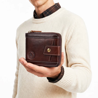 Leather wallet, men's leather coin purse, multi slot with photo album window, anti-theft brush, perfect gift item