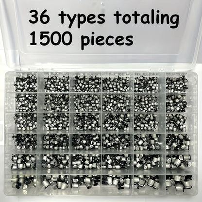 400/1500Pcs/Lot 1UF~1000UF 6.3V-50V 24/36 Value SMD Aluminum Electrolytic Capacitors Assortment Kit + Box