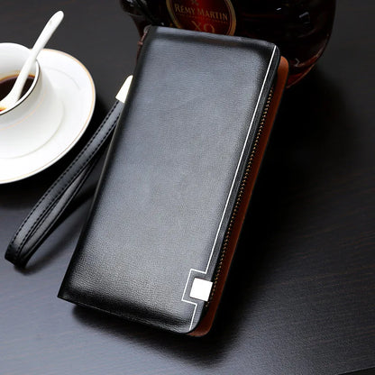 Vintage Men Clutch Bag Leather Long Purse Double Zipper Business Wallet For Husband Gift Black Brown Male Casual Handy Bags