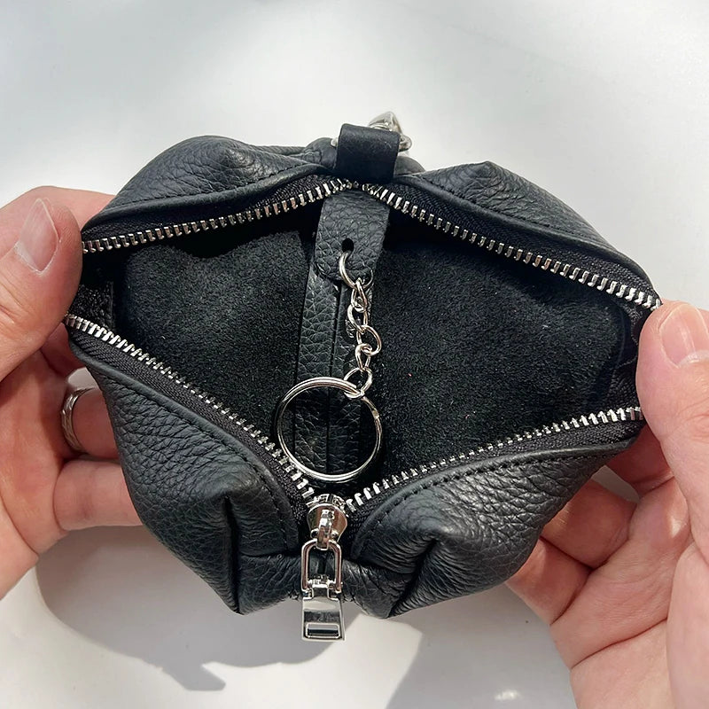 Genuine Leather Large Keychain Change Bag For Men Women Fashion Clutch Key Holder Organizer Coin Purse Coin Change Storage Bag