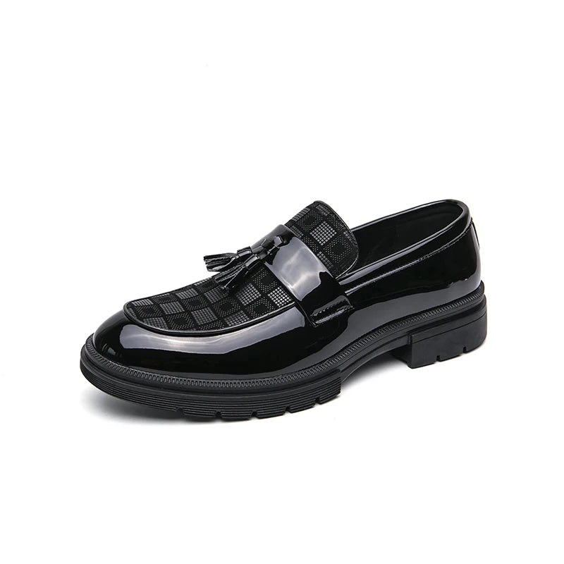 Trend Leather Shoes Men's Patent Leather Tasseled Loafers  Business Dress Wedding Casual Shoes Non-slip Thick Soled Shoes 38-46