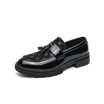 Trend Leather Shoes Men's Patent Leather Tasseled Loafers  Business Dress Wedding Casual Shoes Non-slip Thick Soled Shoes 38-46