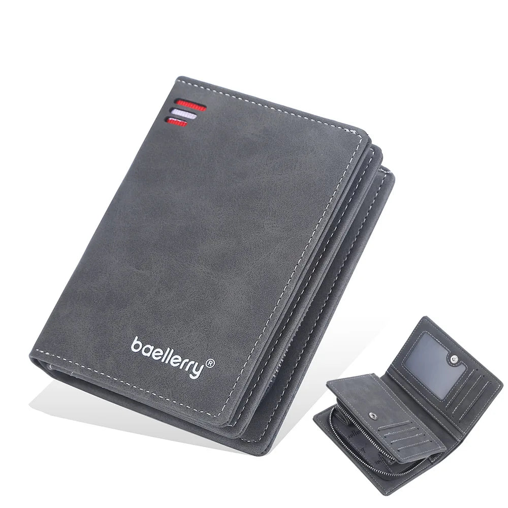 Baellerry Leather Men Wallets Zipper Short Desigh Wallet Hipster Credit Card Holders Inserts Coin Purses Vintage Walltes