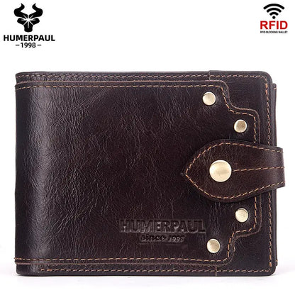 HUMERPAUL Wholesale Wallet for Men Real Leather Slim Tri-Fold Purse with ID Window and RFID Blocking Credit Card Holder