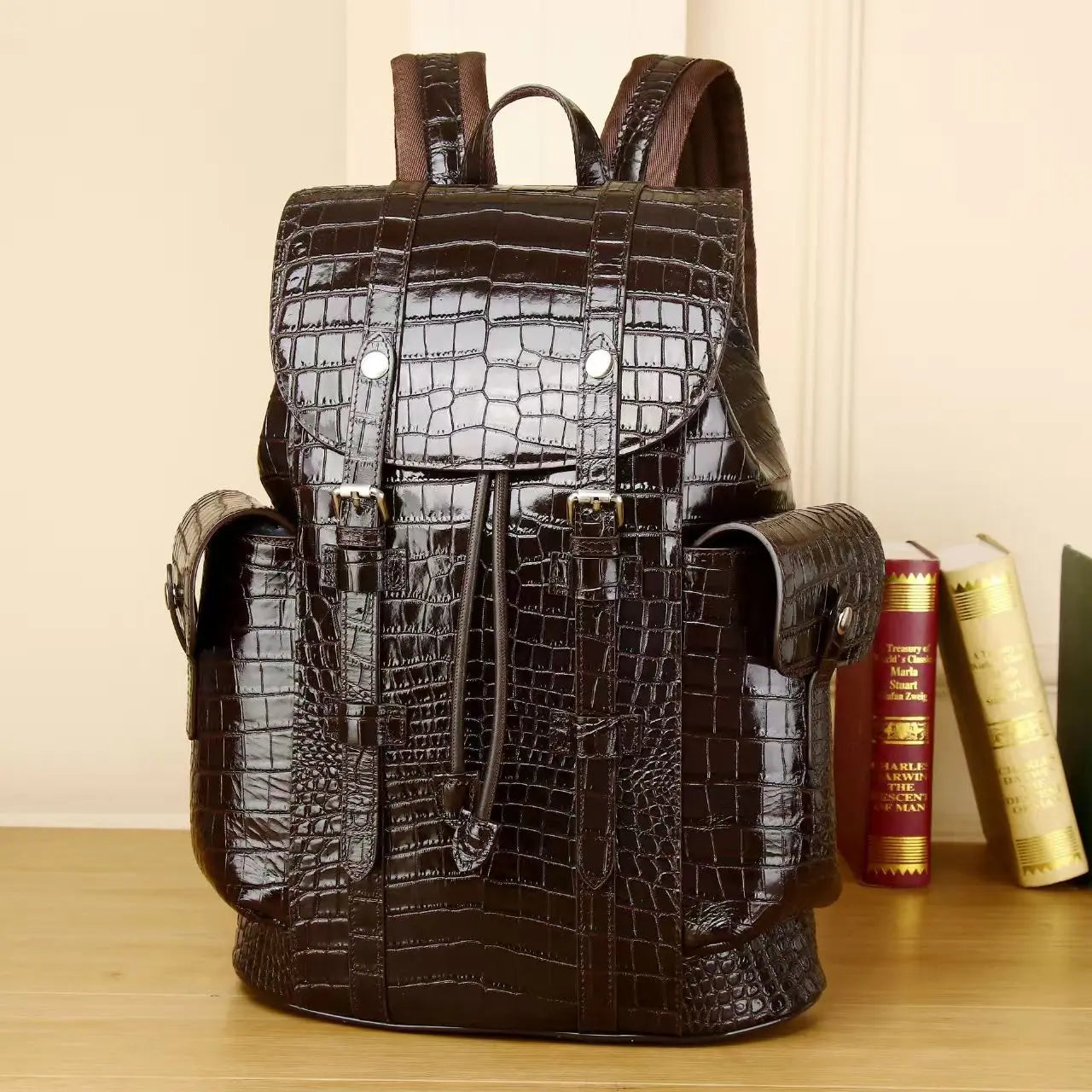2026 New Luxury Brand Real Genuine Leather Men Alligator Backpacks Student Backpack Boy Luxury 15.6 Inch Computer Laptop Bag