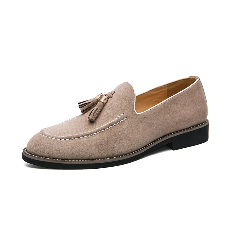 Italian Brand Cowhide Suede Pointed Toe Leather Shoes High Quality Men's Loafers Men's Casual Shoes British Style Flat Shoes