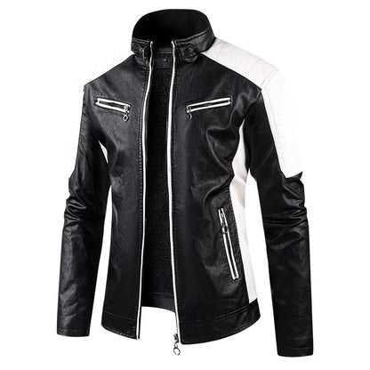 Men Stand Collar Moto Leather Jackets Fleece Winter Jackets Slim Fit PU Leather Coats High Quality Male Fashion Casual Jackets 5
