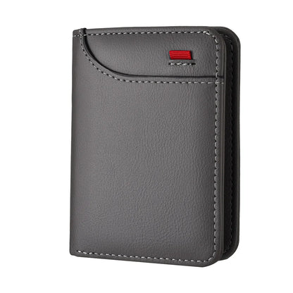 Men Slim Bifold Wallet PU Leather Short Vertical Card Holder Minimalist Multi Card Slots Cash Pocket Portable Purse Wallet