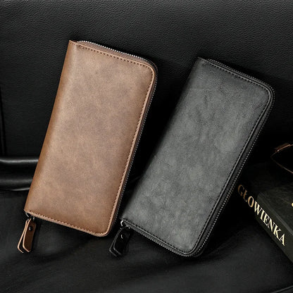 Fashion Men's High Quality Pu Leather  Long Wallet Mobile Phone Card Clip Coin Purse Pattern Plaid Wallet Large Capacity