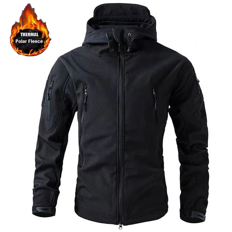 Men Military Winter Fleece Sharkskin Tactical Outdoor Jackets Camping Hiking Trekking Hunting Fishing Climbing Cargo Hoodie Coat