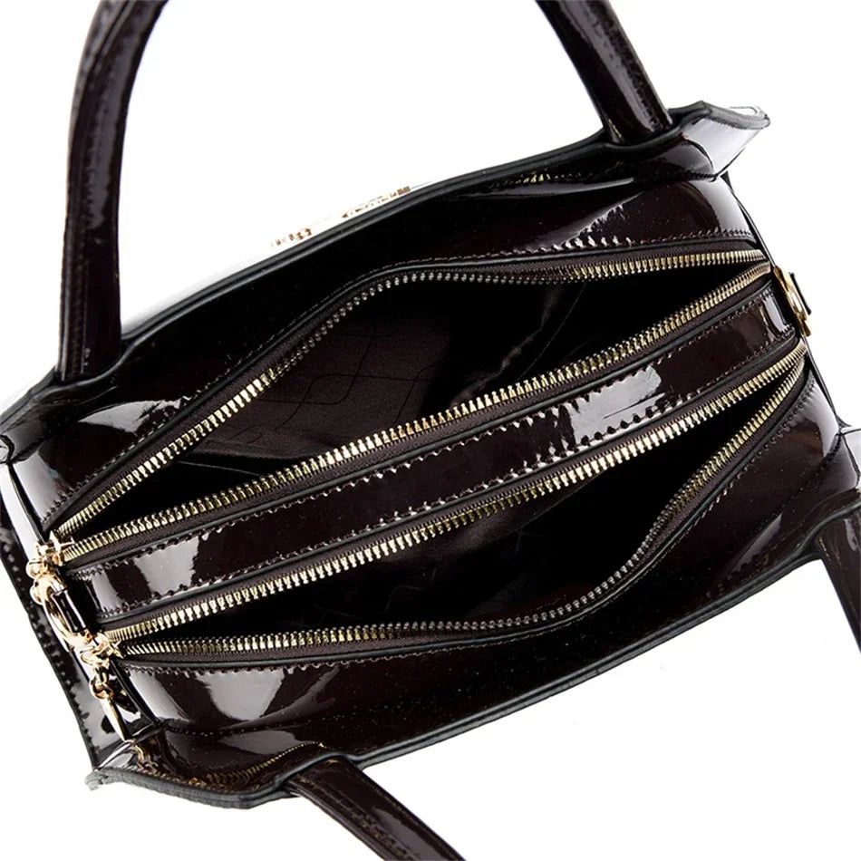 Luxury Patent Leather Handbags for Women Designer Crocodile Pattern Women's Shoulder Crossbody Bag Hobos Ladies Messenger Stone