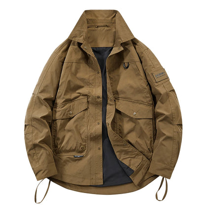 Man Leisure Jackets Spring Autumn Fashion Flip Collar Windproof  Tops New Solid Color Outdoors Motion Loose Big Pocket Coats Man