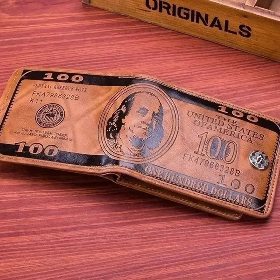 Male Leather Walet Photo Card Holder Fashion Large Capacity Wallet Purse Bag Men's Wallets With 100 US Dollar Pattern Wallet
