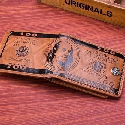 Male Leather Walet Photo Card Holder Fashion Large Capacity Wallet Purse Bag Men's Wallets With 100 US Dollar Pattern Wallet