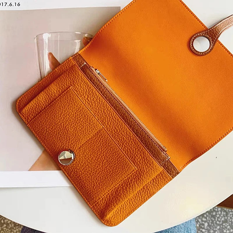 100% Real Leather Woman Long Wallet Luxury Brand Custom Name Cowhide Card Holder Fashion Lady Zip Coin Purse Slim Pouch Gift