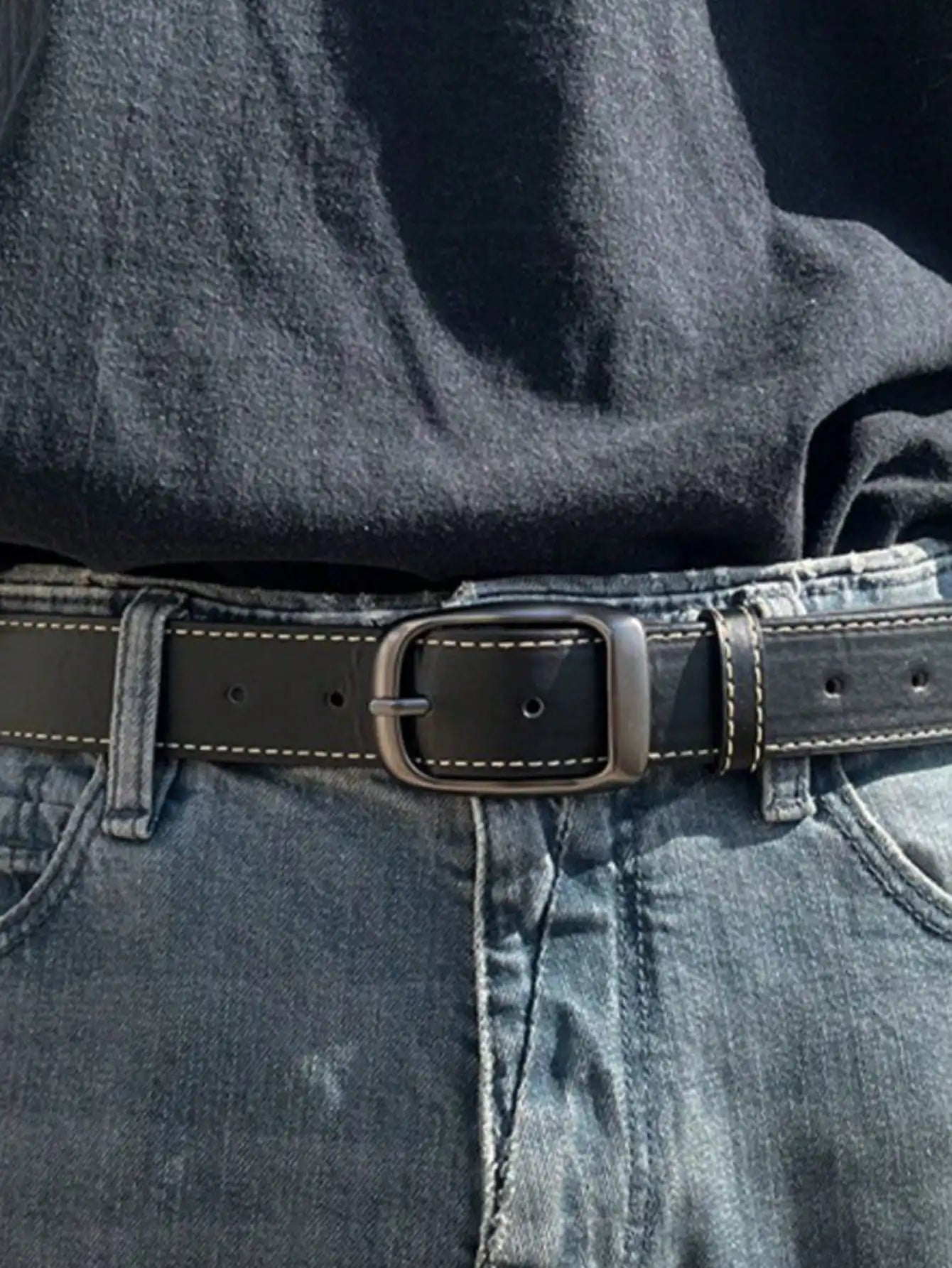 Simple MEN'S Metal Belt Pin Buckle PU Leather Jean Belt Casual High Quality Belt for Men Pants