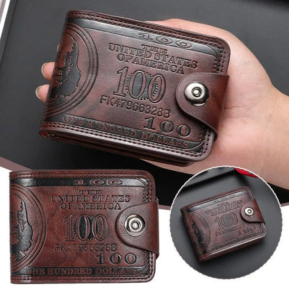 Vintage 100 US Dollar Pattern Men's Wallets Hasp Multi-Functional Leather Wallet Zipper Money Bag Daily Use