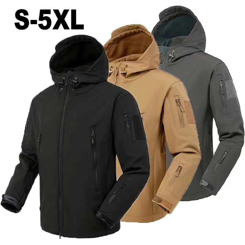 Men's Autumn Winter SoftShell Fleece Jackets Male Hood Windproof Coat Fishing Hiking Camping Climbing Skiing Warm Pants Trousers