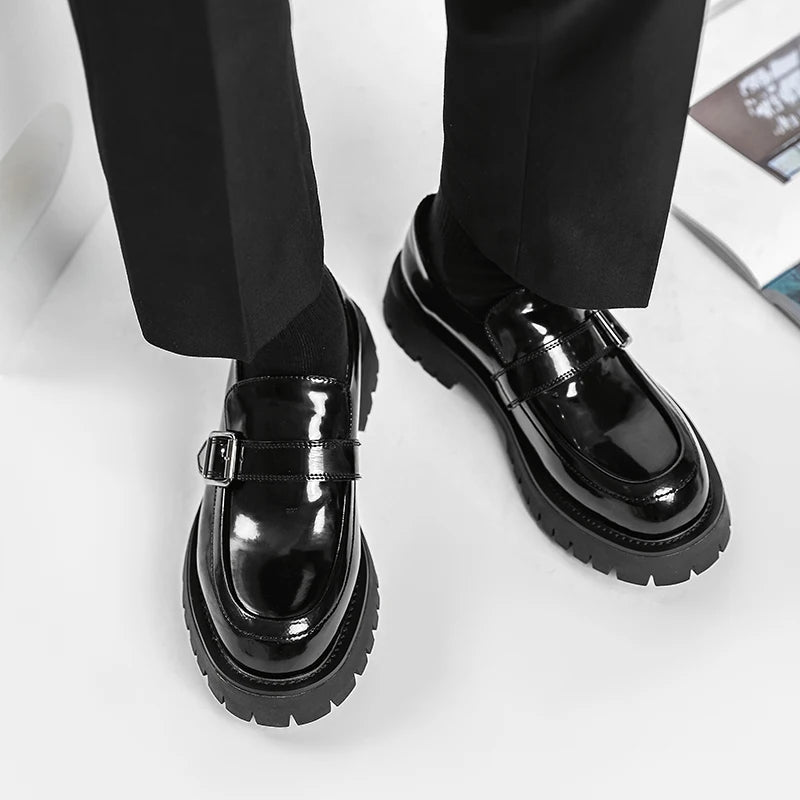Male Leather Shoes Men 2023 New Chunky Platform Retro Work Shoes Spring Autumn Derby Shoes Highstreet Low Top Man Casual Flats