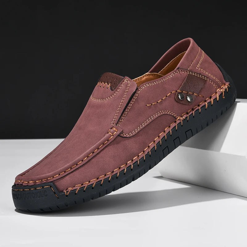 Handmade Leather Men Shoes Casual Comfortable Slip on Loafers Men Leather Shoes Flats Walking Shoes