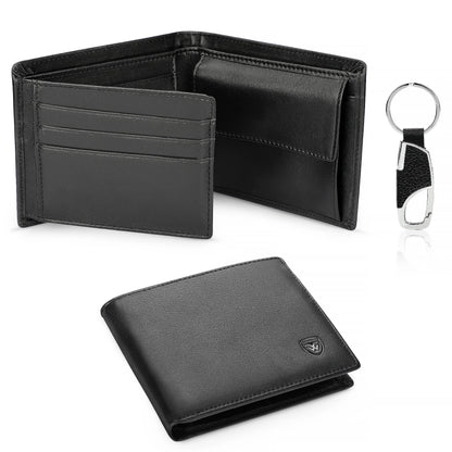 Genuine Leather Wallet Men Classic Black Soft Purse Coin Pocket Credit Card Holder