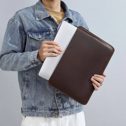 Genuine Leather Slim Laptop Sleeve Pouch Cover, Leather Ultra-thin Notebook Protective Case for 14 Inch MacBook, iPAD Air/Pro
