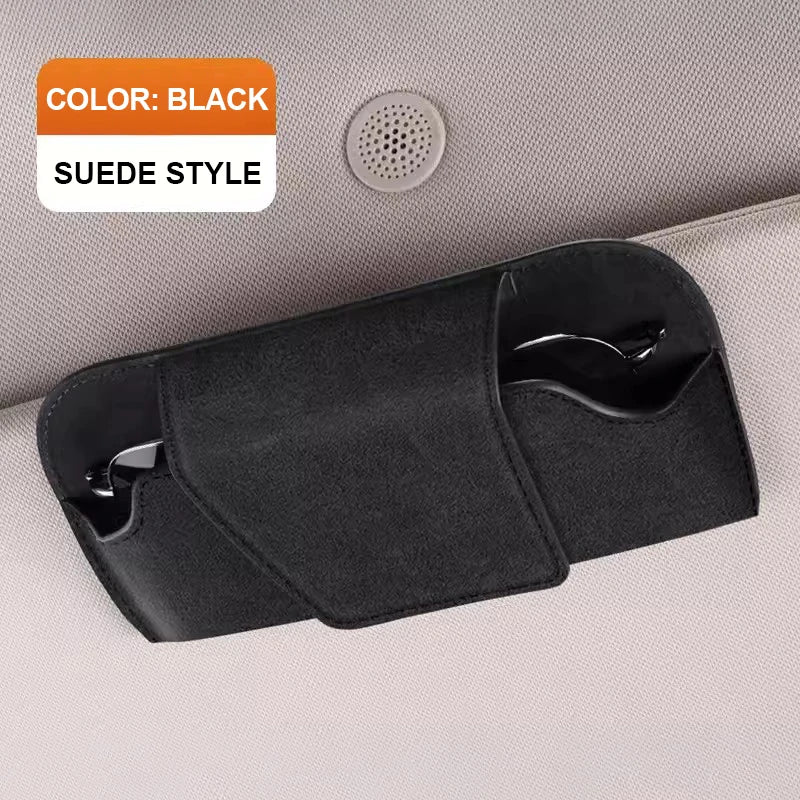 SEAMETAL Car Glasses Case Premium Suede/Leatherette Auto Sun Visor Glasses Holder Sunglasses Protective Case for Car Accessories