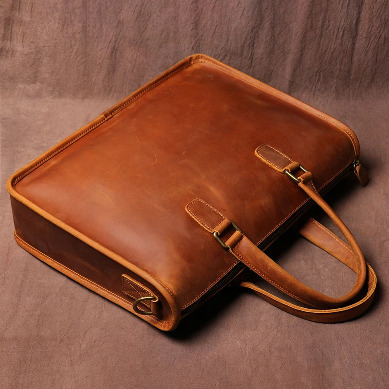 LUOKIR Real Leather Handbag Men Vintage Crazy Horse Cowhide Office Computer Bag Simplicity Business Briefcase For 14 Inch Laptop